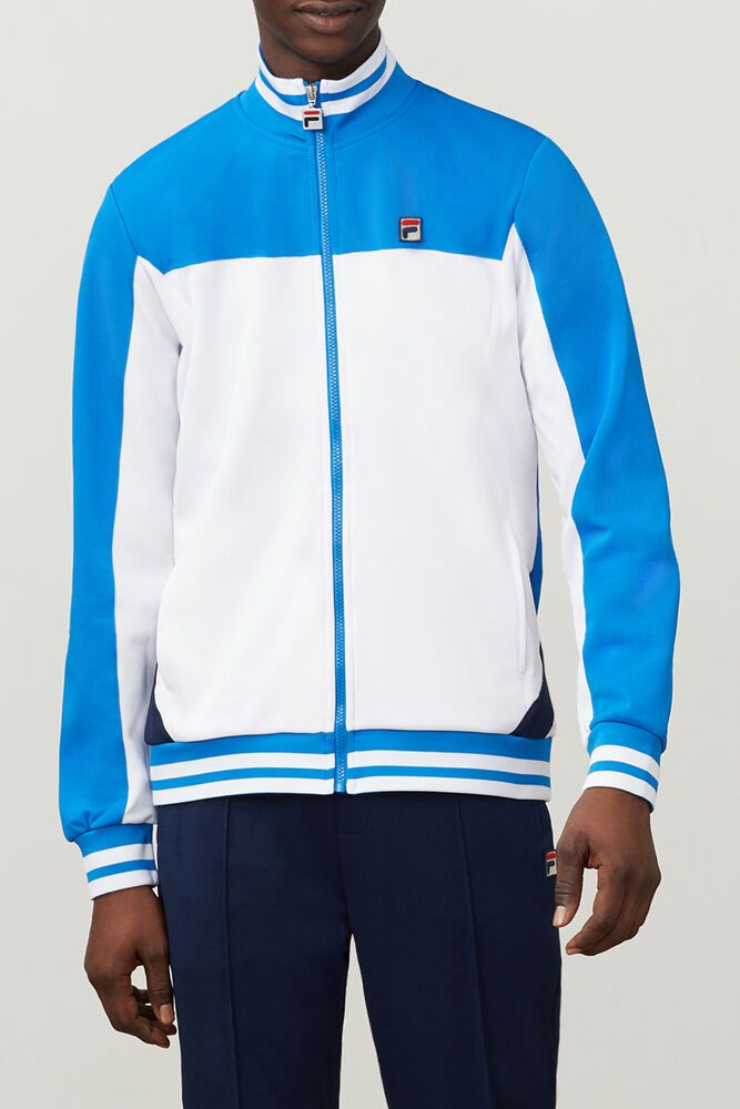 Fila Jacket Tiebreaker Track Mens White/Blue - India ATG-765913